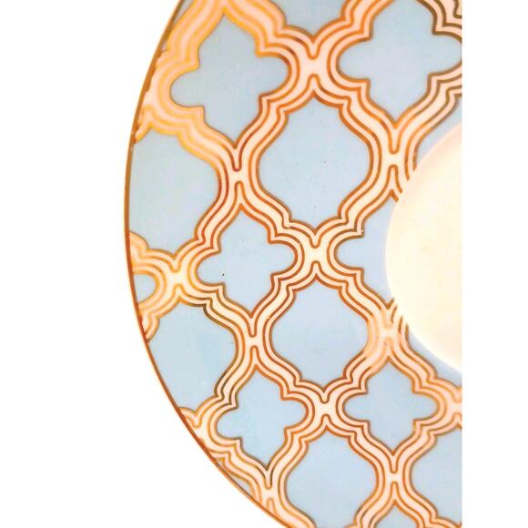 Grace's Teaware Blue Debra Saucer 6" Plate Gold Handpainted Geometric Regency - Picture 2 of 12